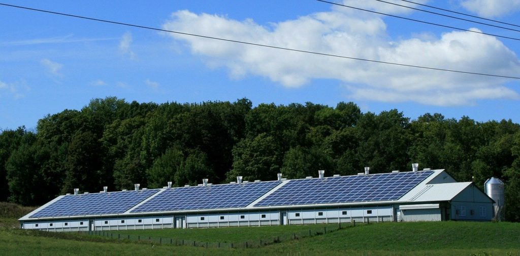 Solar Panels on the roof of a farm building