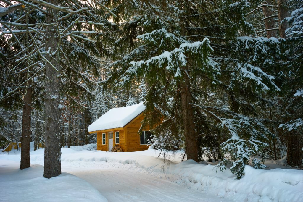 Off-grid house in winter
