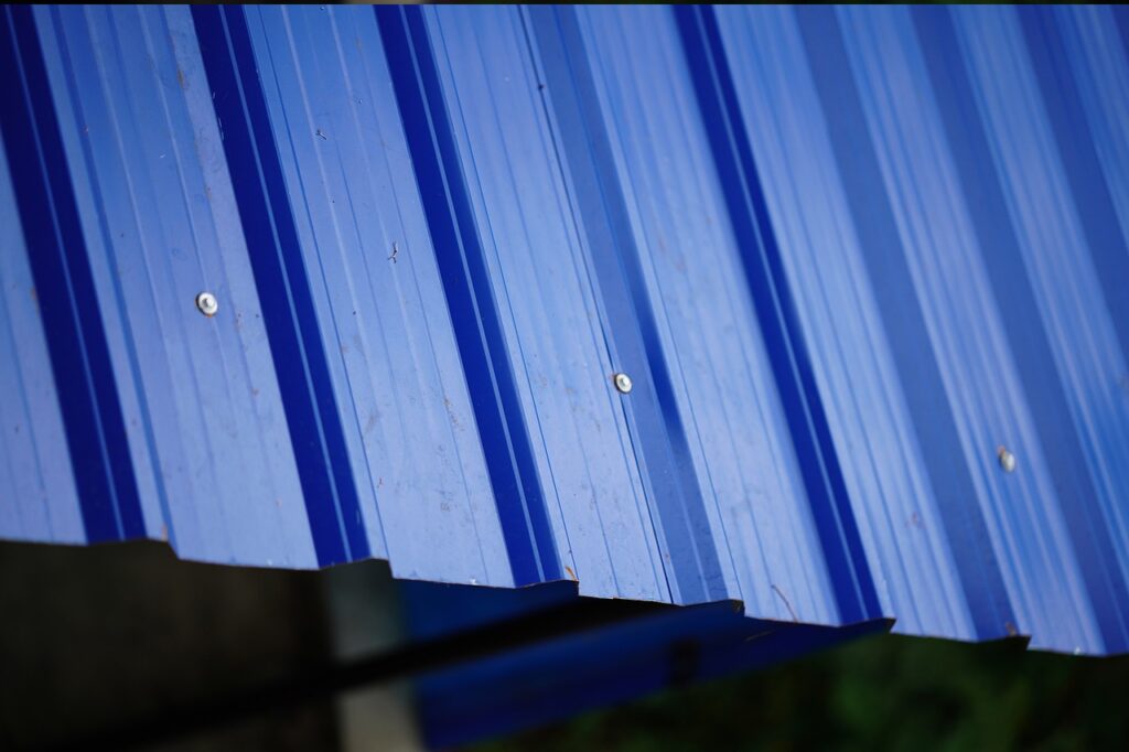 Trapezoidal Metal Roof on a Farm Shed.  Shows the structure where solar panels can be mounted