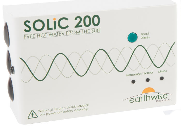 SOLiC 200 Solar panel power diverter showing a simple design with only one button (boost)